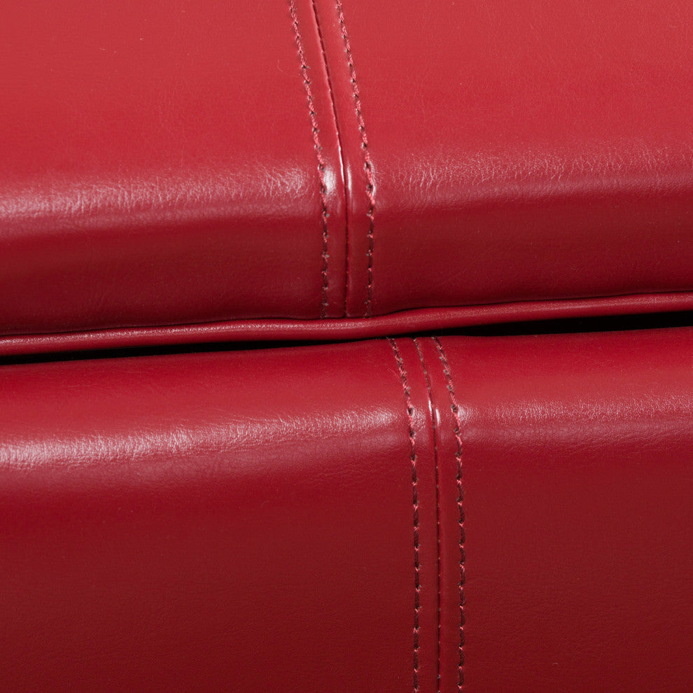 GDF Studio Justin Brown Leather Tray Top Storage Ottoman, Red