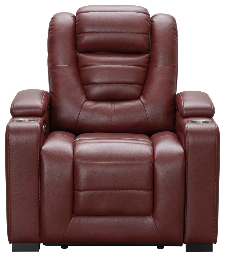 Cyrus Leather Home Theater Power Recliner, Power Headrest, Red