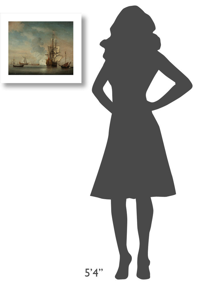 "English Warship Firing a Salute, 1690" Paper Art, 18"x15.12"