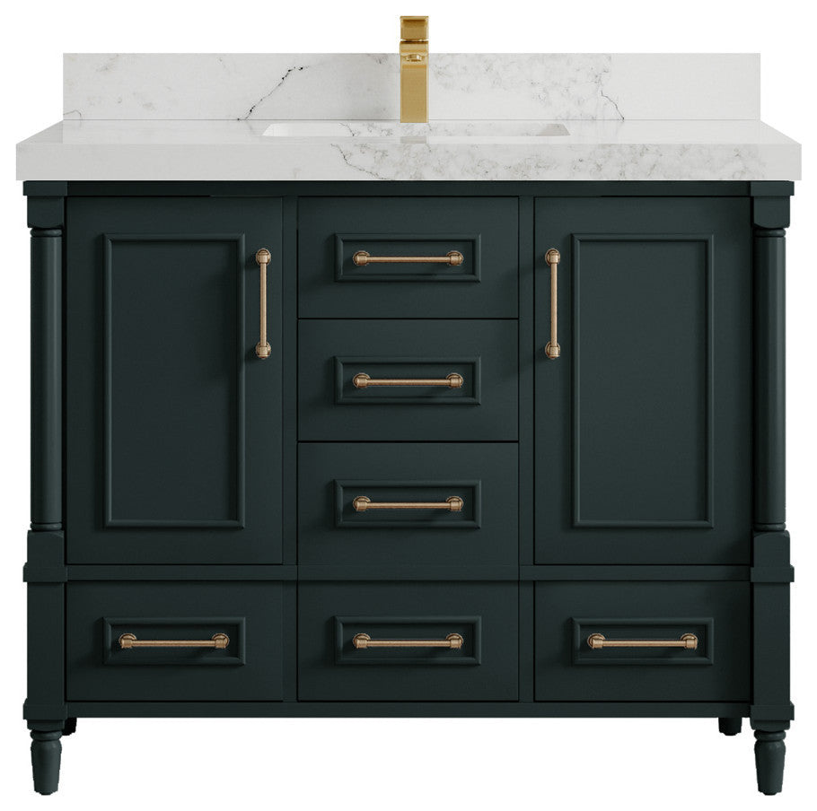 Aberdeen 42 Single Sink Bath Vanity in Dark Forest Green 2" Calacatta Nuvo
