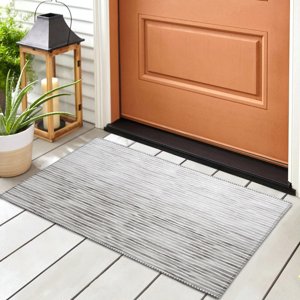 Indoor/Outdoor Seabreeze SZ8 Pewter Machine Washable 1'8" x 2'6" Rug
