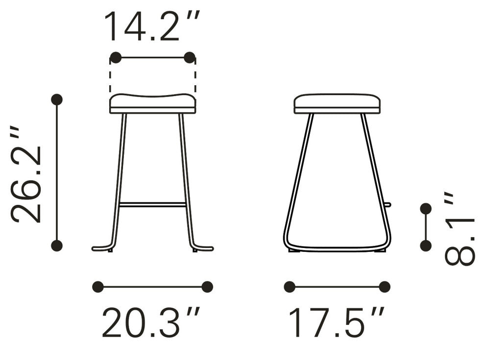 Counter Stool Chair, Set of 2, Faux Vinyl Leather, Steel, Black, Gold, Cafe