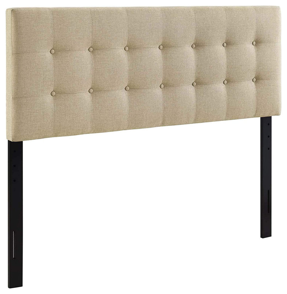 Modern and Contemporary Fabric Headboard, Beige, Queen