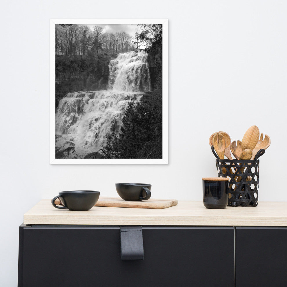 Chittenango Waterfall in Black and White Framed Photo Paper Wall Art Prints, White, 16" X 20"