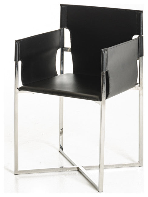HomeRoots 34" Black Eco Leather and Stainless Steel Dining Chair