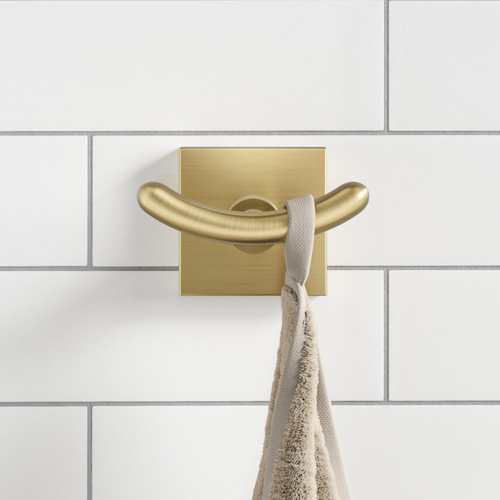 Ventus Bathroom Robe Towel Double Hook, Brushed Gold