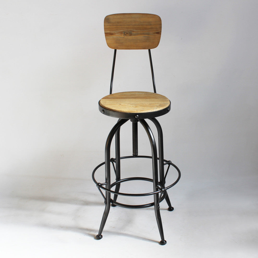 Wood & Iron Adjustable Stool w/ Seatback