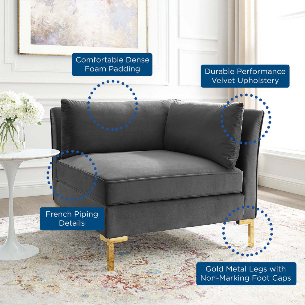 Sofa Corner Chair, Velvet, Gray, Modern, Living Lounge Hotel Hospitality
