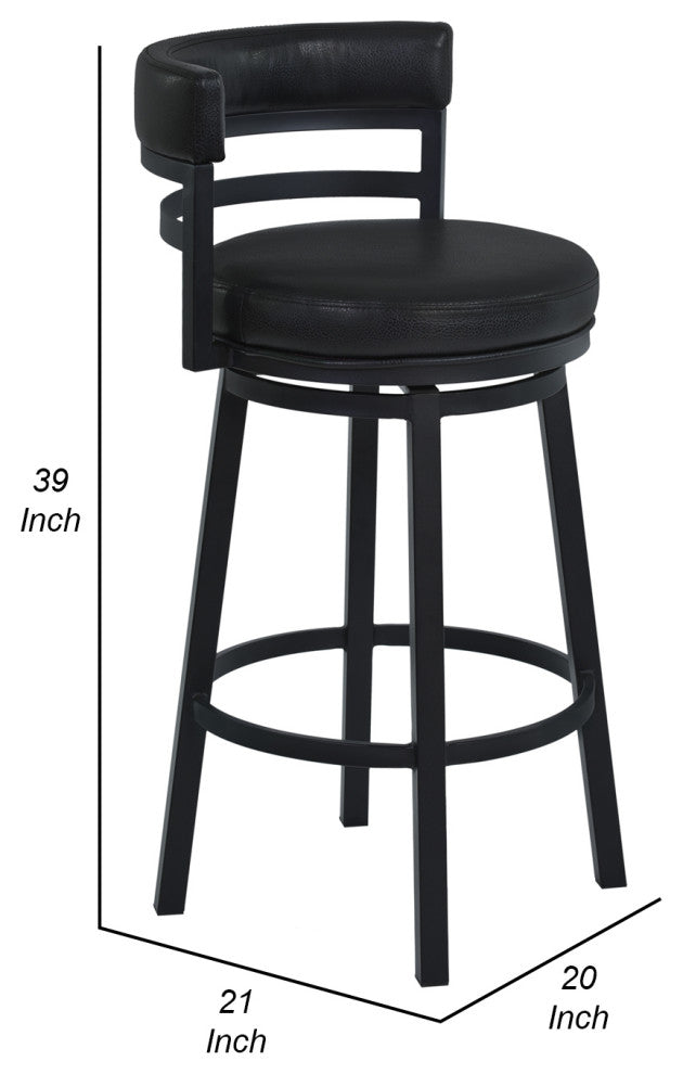 Benzara BM282105 30" Swivel Barstool Chair Vegan Leather Curved Back, Black