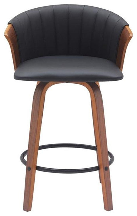 Armen Living Diana 26" Swivel Wood & Faux Leather Counter Stool in Walnut/Black