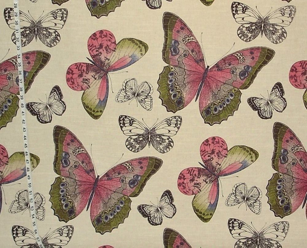 Butterfly Fabric pink lavender upholstery material, Pink, Green, and Blue, Standard Cut