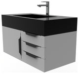 CastelloUSA Nile 36" Wall Mounted Vanity Set, Gray, Black Top, Black Handles