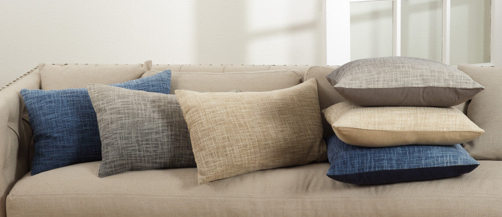 Ombre Design Down Filled Cotton Throw Pillow, 14"x23", Navy Blue