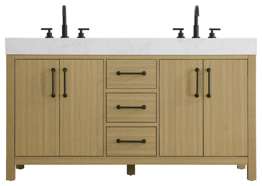 Home Living 60" Double Bathroom Vanity, Honey Brown
