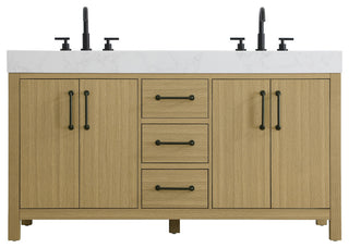 Home Living 60" Double Bathroom Vanity, Honey Brown