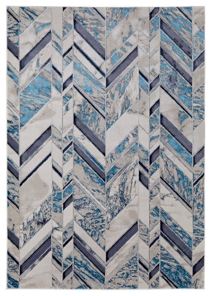 Weave & Wander Armada Modern Navy Blue/Beige Rug, 10'x13'2"
