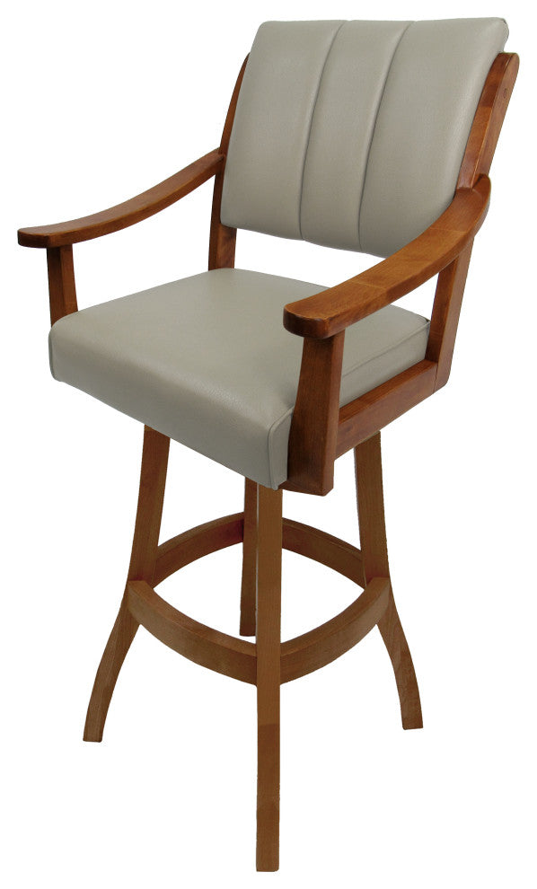 Swivel Counter Wood Bar Stool Casa on S-Base, Ocean Beige Vinyl - Honey, 26"