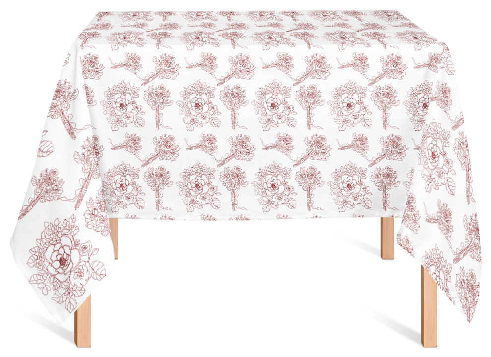 Floral Drawings Red 58x58 Tablecloth