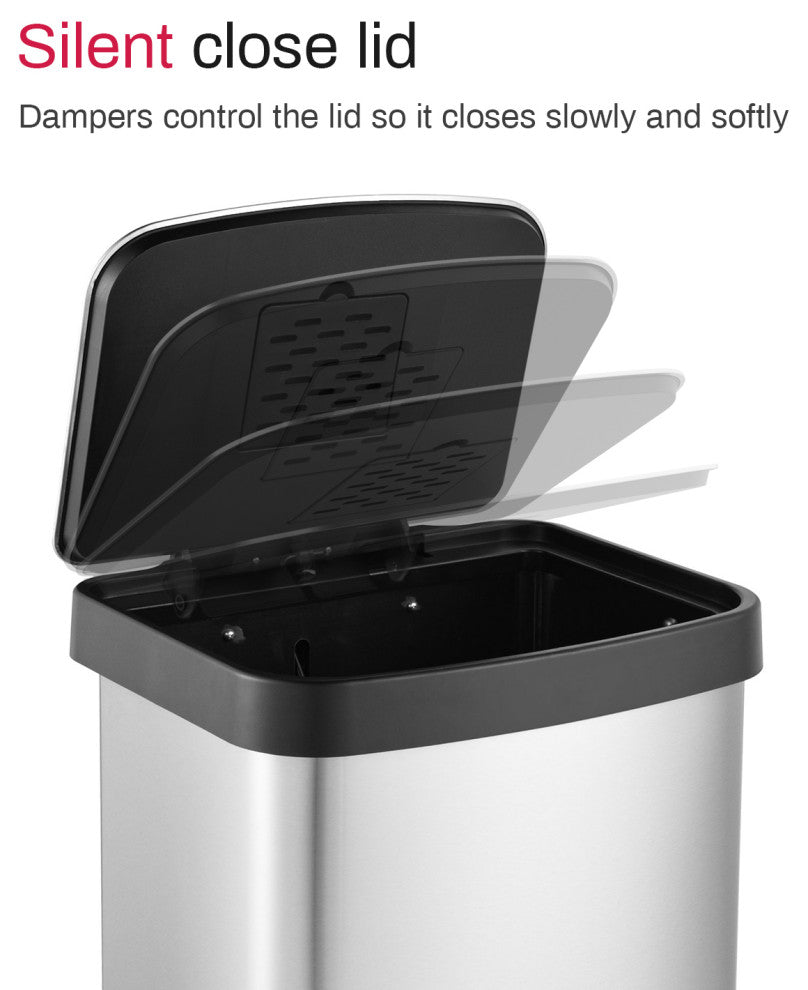 13 Gal./ 50 Liter Rectangle Shaped Step-On Stainless Steel Trash Can