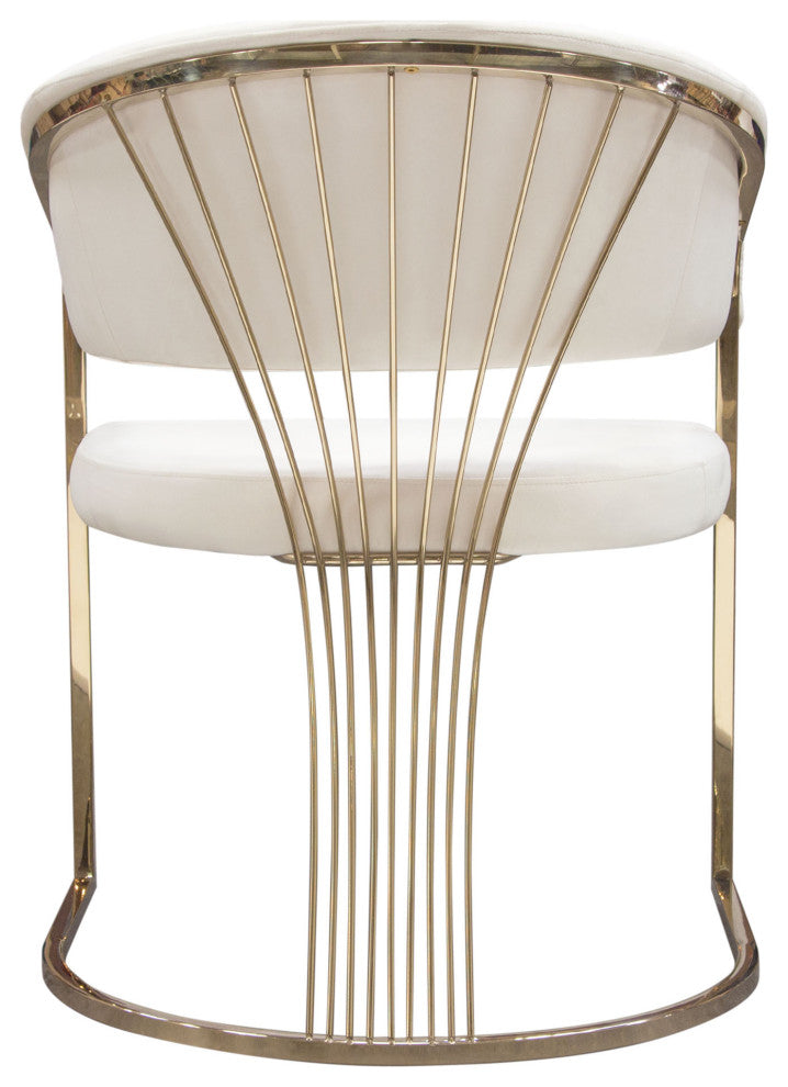 Solstice Dining Chair, Cream Velvet With Polished Gold Metal Frame