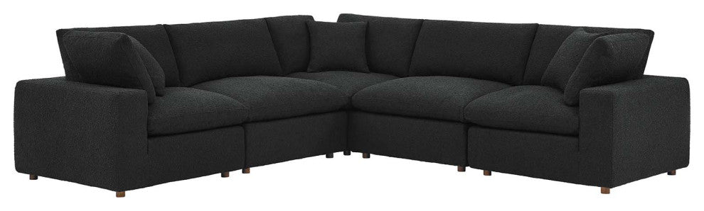 Commix Down Filled Overstuffed Boucle 5-Piece Sectional Sofa, Black