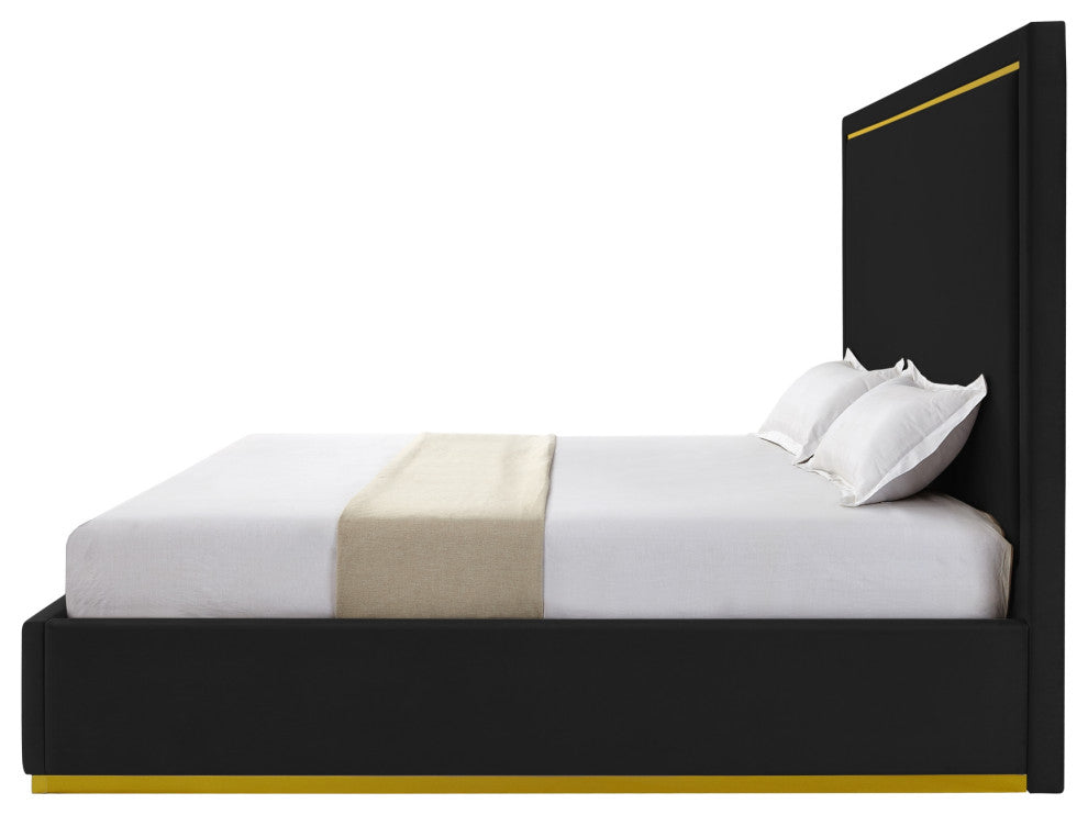 Inspired Home Marceline Bed Upholstered, Black Velvet Queen