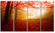 "Yellow Sun Rays in Red Forest" Landscape Canvas Photo Print, 4 Panels, 48"x28"