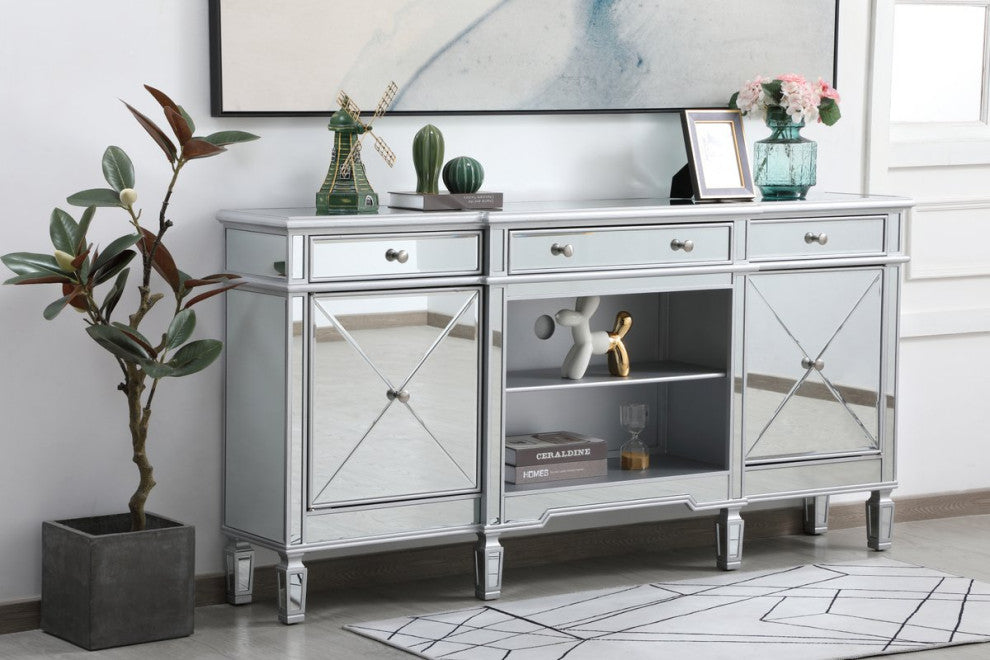 Elegant MF61072SC Contempo 72" Mirrored Credenza, Antique Silver