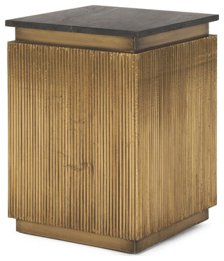 Satima Black Marble w/ Gold Metal Square Fluted Accent Table