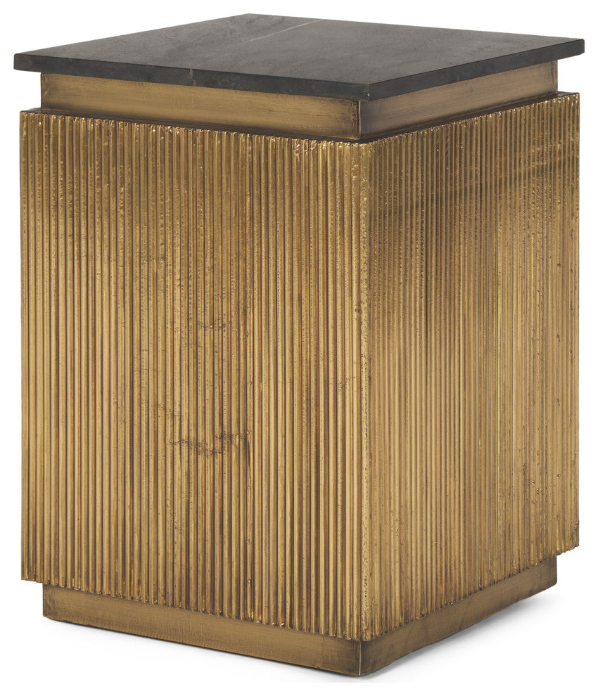 Satima Black Marble w/ Gold Metal Square Fluted Accent Table