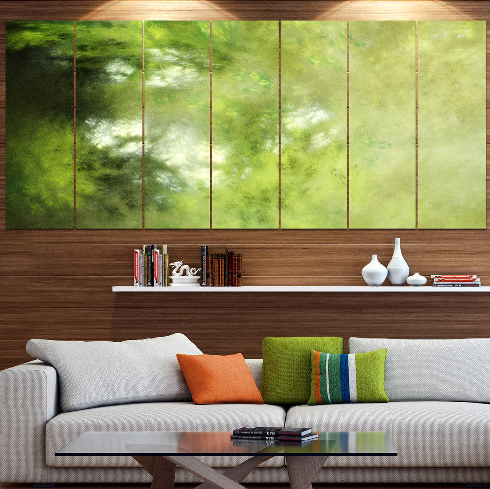 Blur Green Sky with Stars, Abstract Canvas Art Print, 83"x32", 7 Panels