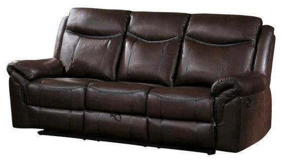 2-Piece Apollo Double Recliner Sofa, Love Seat w Console Dark Brown Leather