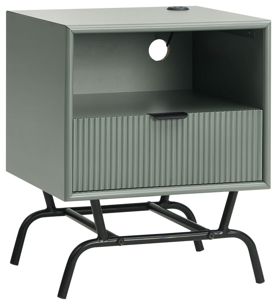Danel Modern 18" Rectangle End Table With Drawer and USB Ports, Sage Green