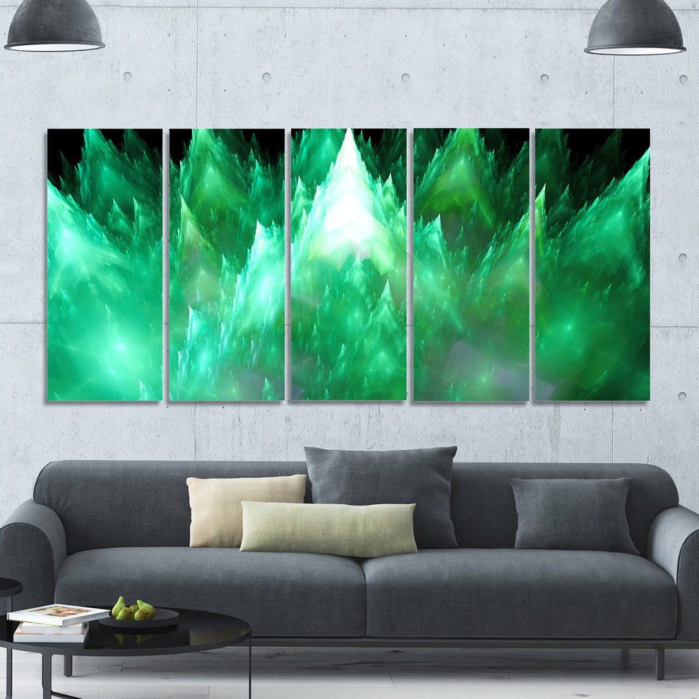 Green Fractal Crystals Design, Abstract Canvas Art Print, 60"x28", 5 Panels