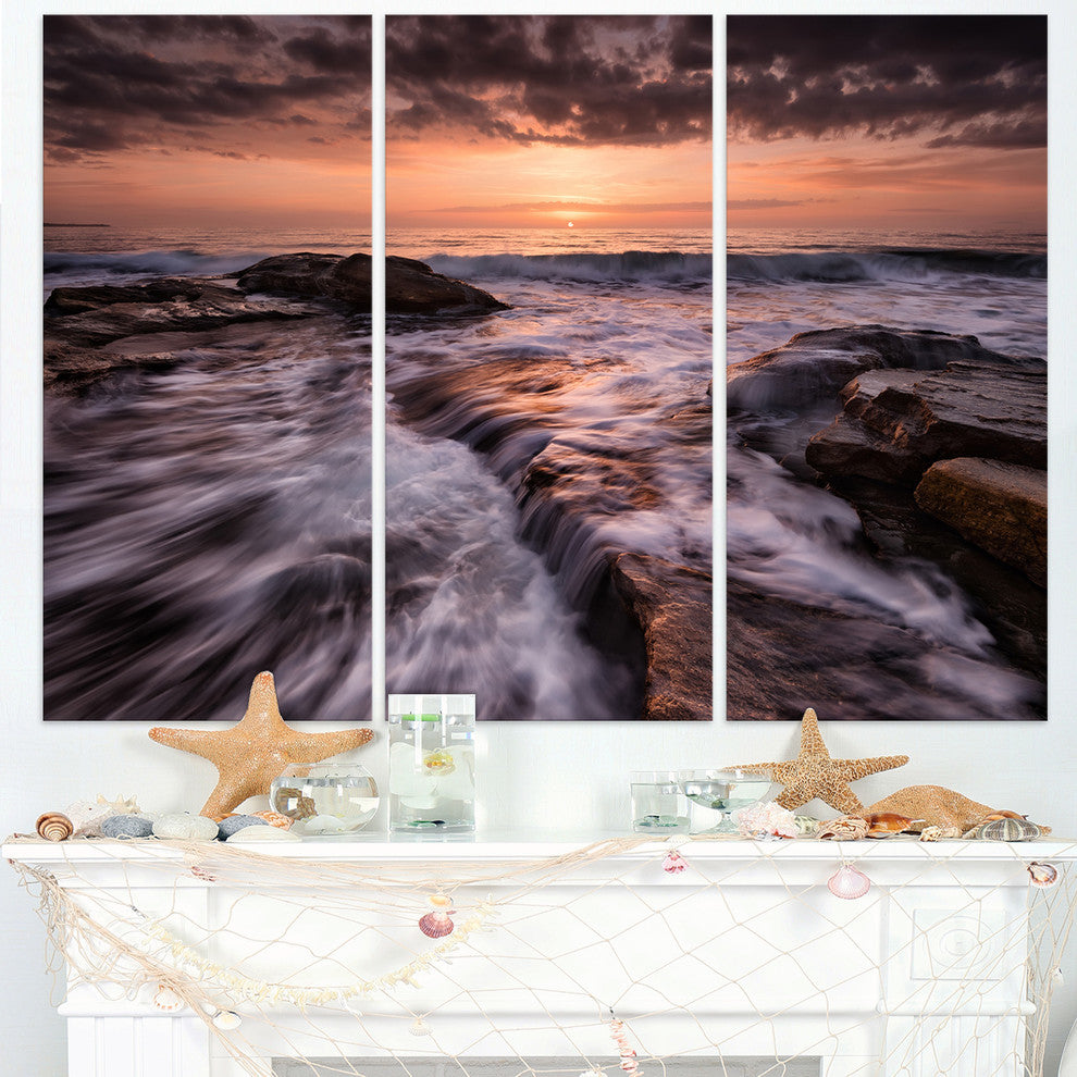 "Exotic Flow of Waters Over Rocks" Metal Wall Art, 3 Panels, 36"x28"