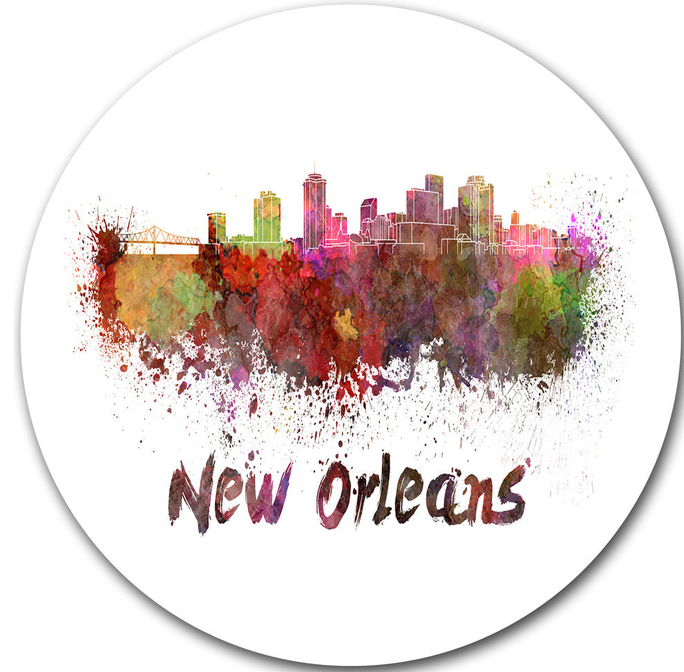 New Orleans Skyline, Cityscape Round Metal Wall Art, 11"