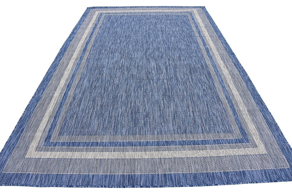 Unique Loom Blue Soft Border Outdoor 6' 0 x 9' 0 Area Rug