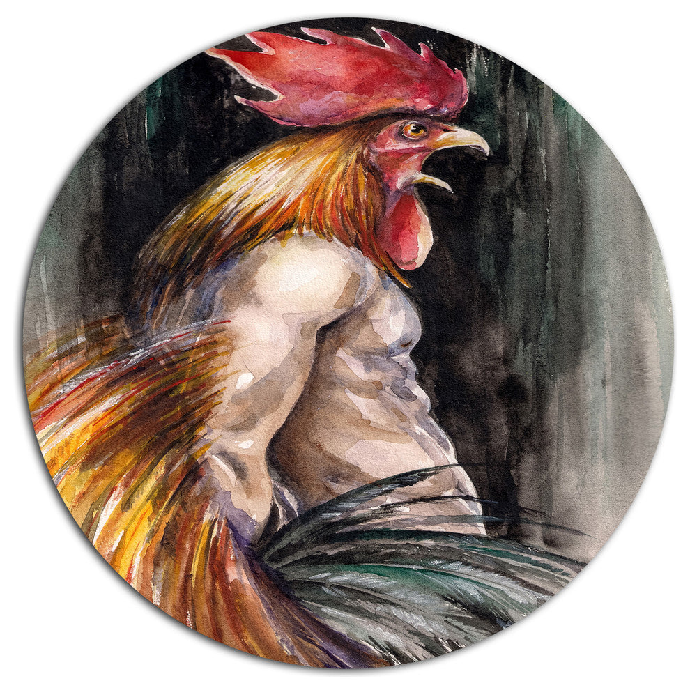 Man With Wings And Rooster Head, Animal Round Wall Art, 11"