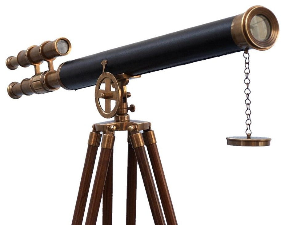 Floor Standing Antique Brass With Leather Griffith Astro Telescope 64''
