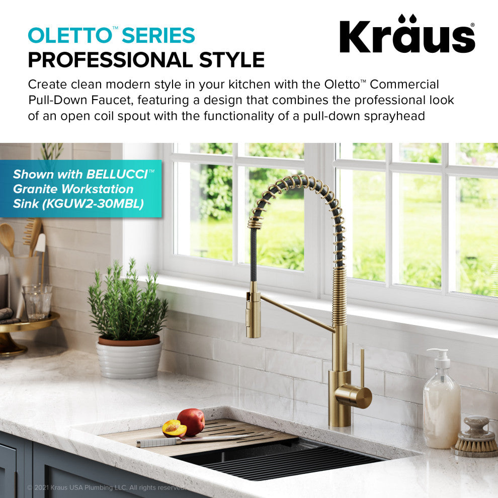 Oletto Commercial Pull-Down 1-Hole Kitchen Faucet, SFACB