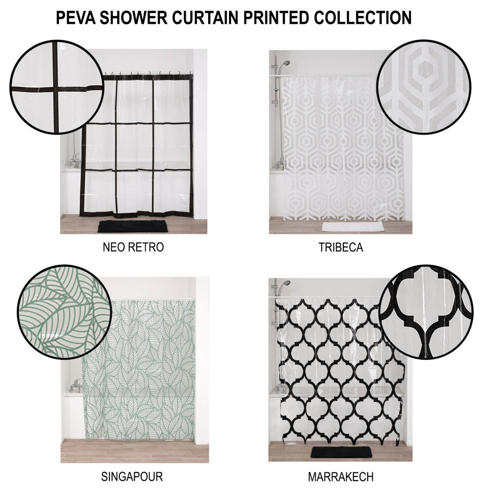 Transparent PEVA Shower Curtain Printed Design 71"x71", Black Window