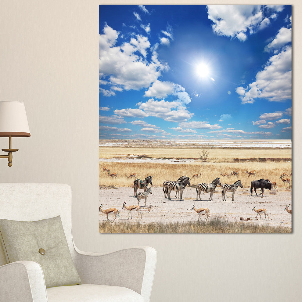 Wandering Zebras under Bright Sky, Oversized Landscape Canvas Art, 30"x40"