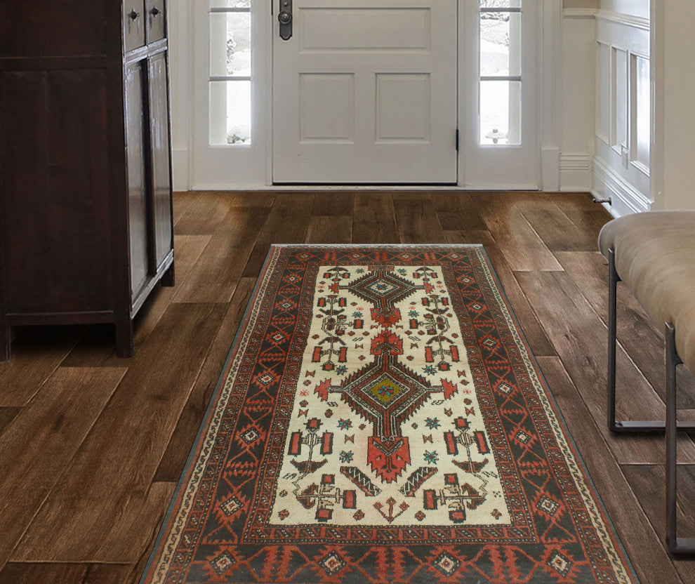 Vintage Distressed Fabian Ivory/Charcoal Rug, 3'7x6'3