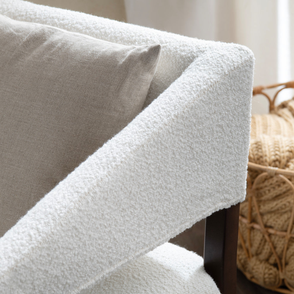White Upholstered Open-Arm Accent Chair