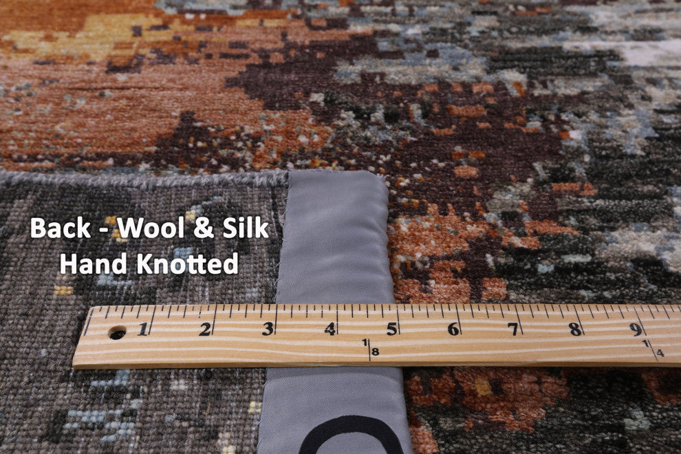 8' 1" X 10' 4" Modern Branches, a Vase Design Handmade Wool and Silk Rug Q8553