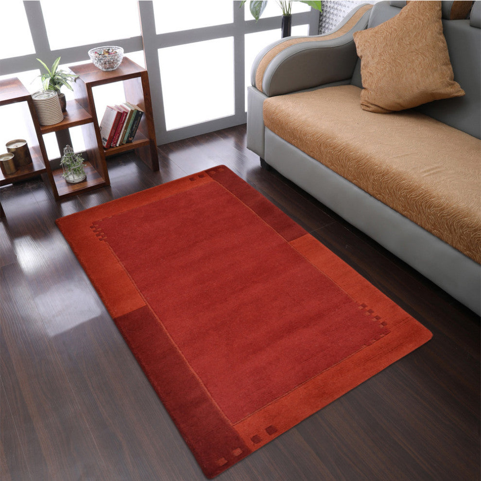 Hand Knotted Tibbati Wool 4'x6' Area Rug Contemporary Light Red