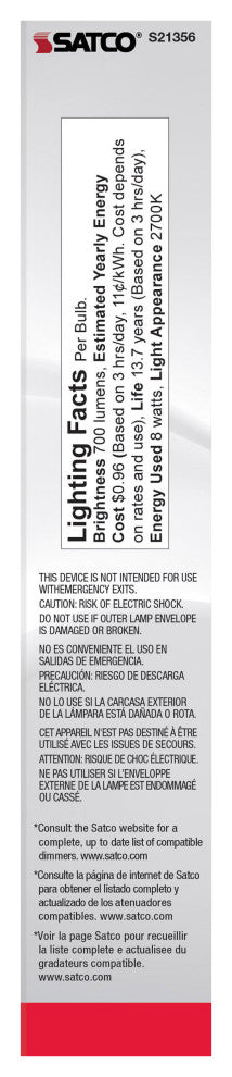 8W T9 LED, Frost, Medium Base, 90 CRI, 2700K, 120V