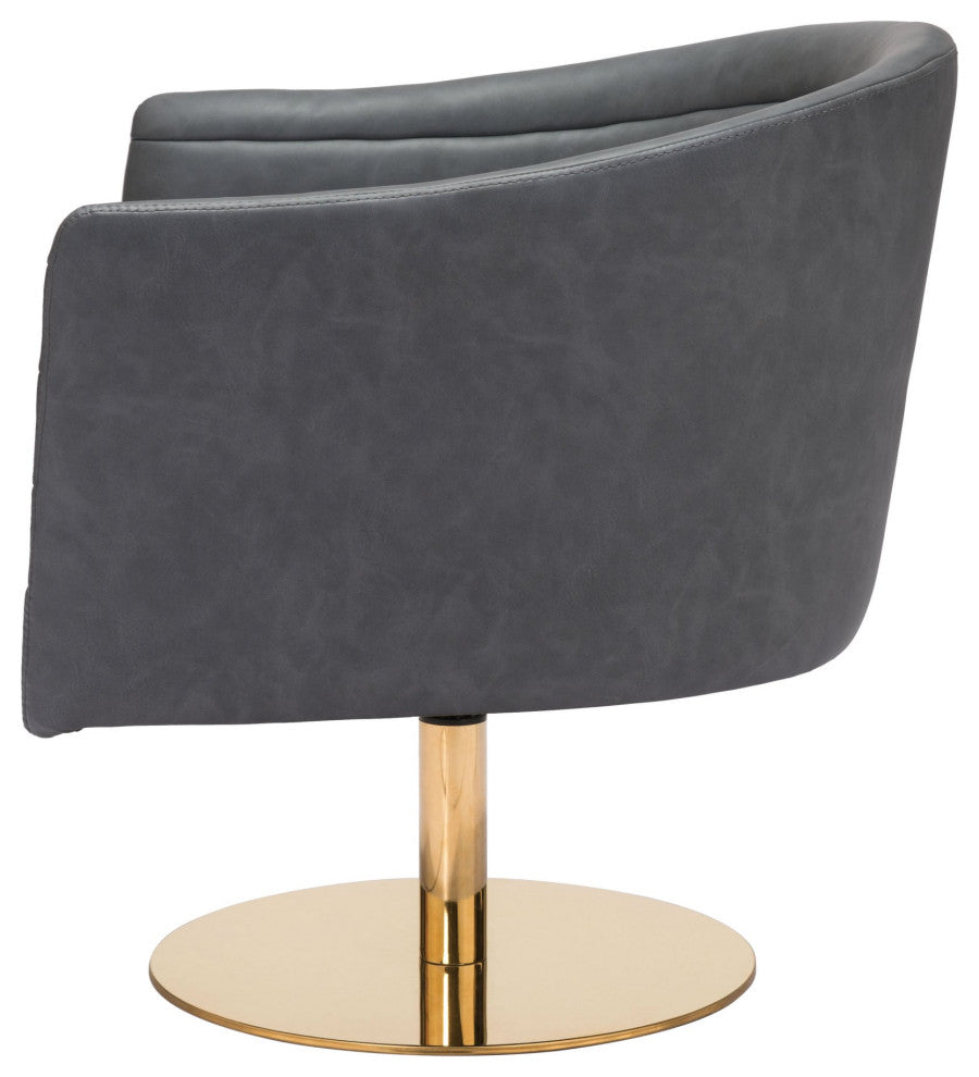 Accent Chair, Faux Vinyl Leather, Steel, Gray, Gold, Lounge Hospitality