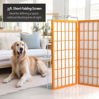 3' Tall Window Pane Shoji Screen, Honey, 4 Panels