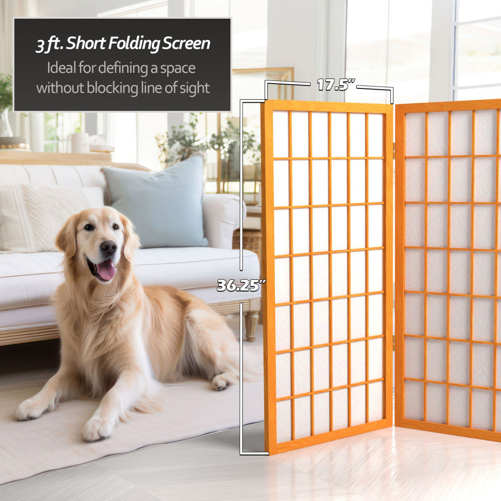 3' Tall Window Pane Shoji Screen, Honey, 4 Panels
